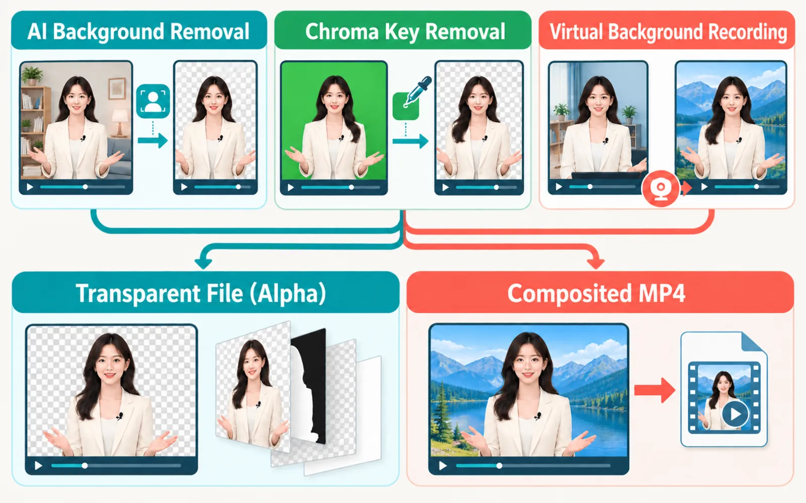 Differenza tra rimozione dello sfondo video con IA, chroma key e sfondi virtuali in tempo reale