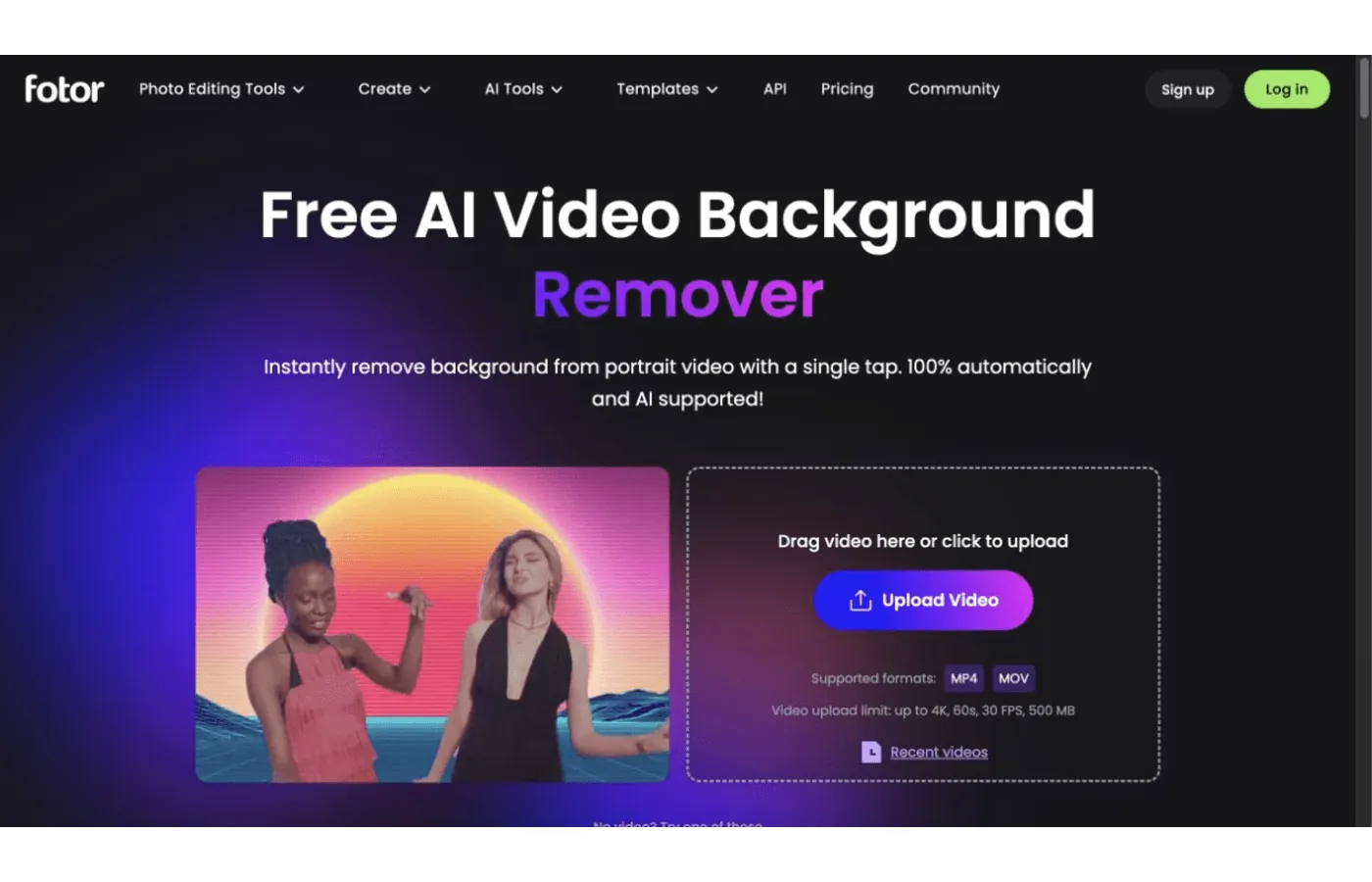 Strumento IA di Fotor per rimuovere lo sfondo dai video ritratto