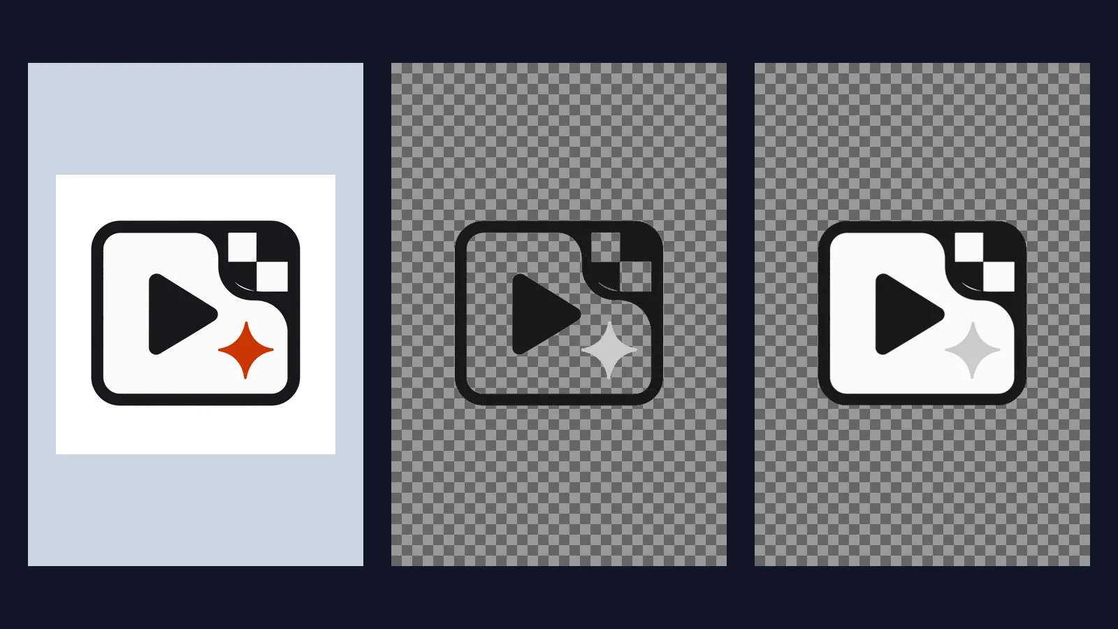 White-background logo input beside global color-removal and connected-mask transparent results